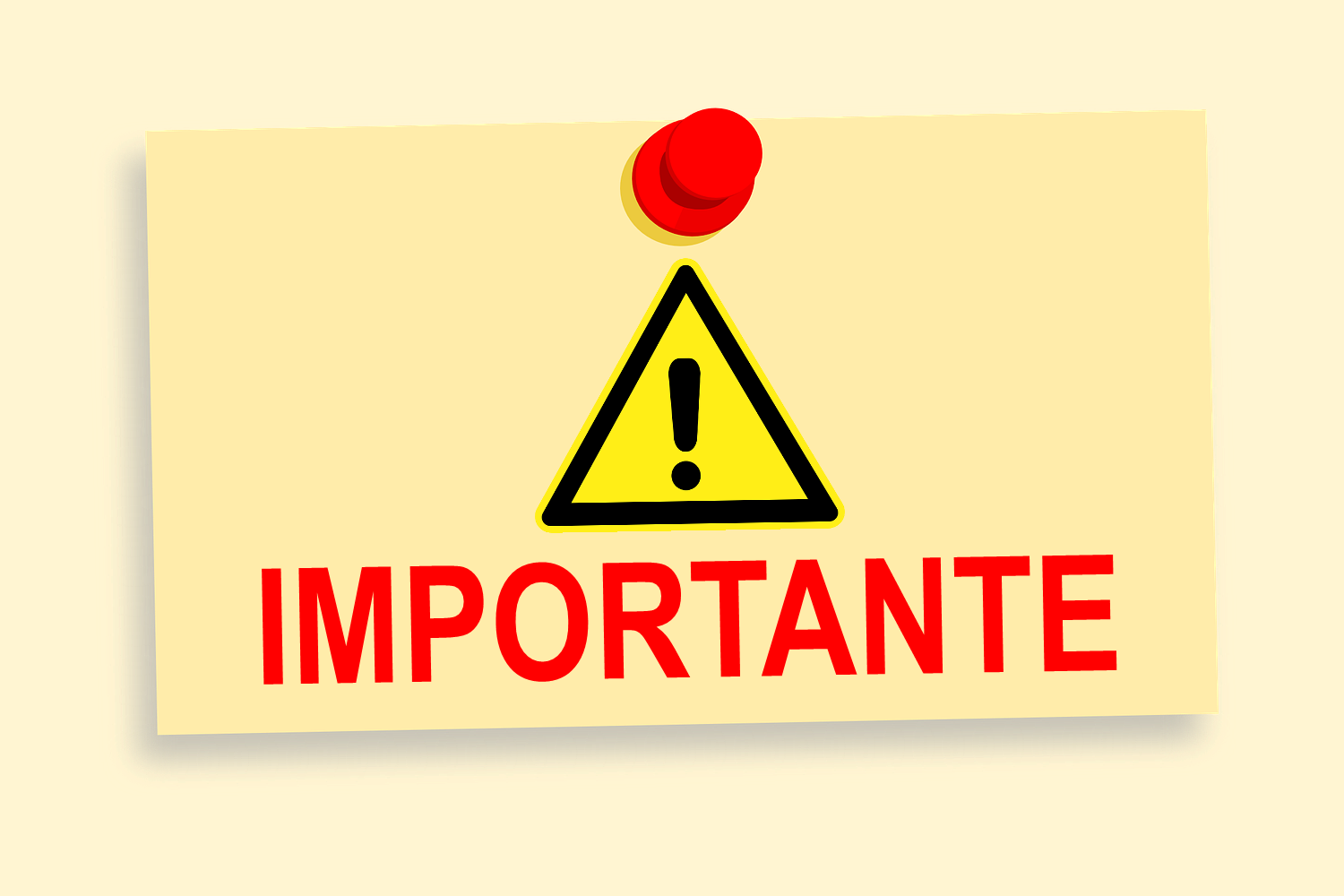 post-it giallo con la scritta "importante" rossa e il cartello triangolare con i bordi e un punto esclamativo al centro nero e lo sfondo giallo