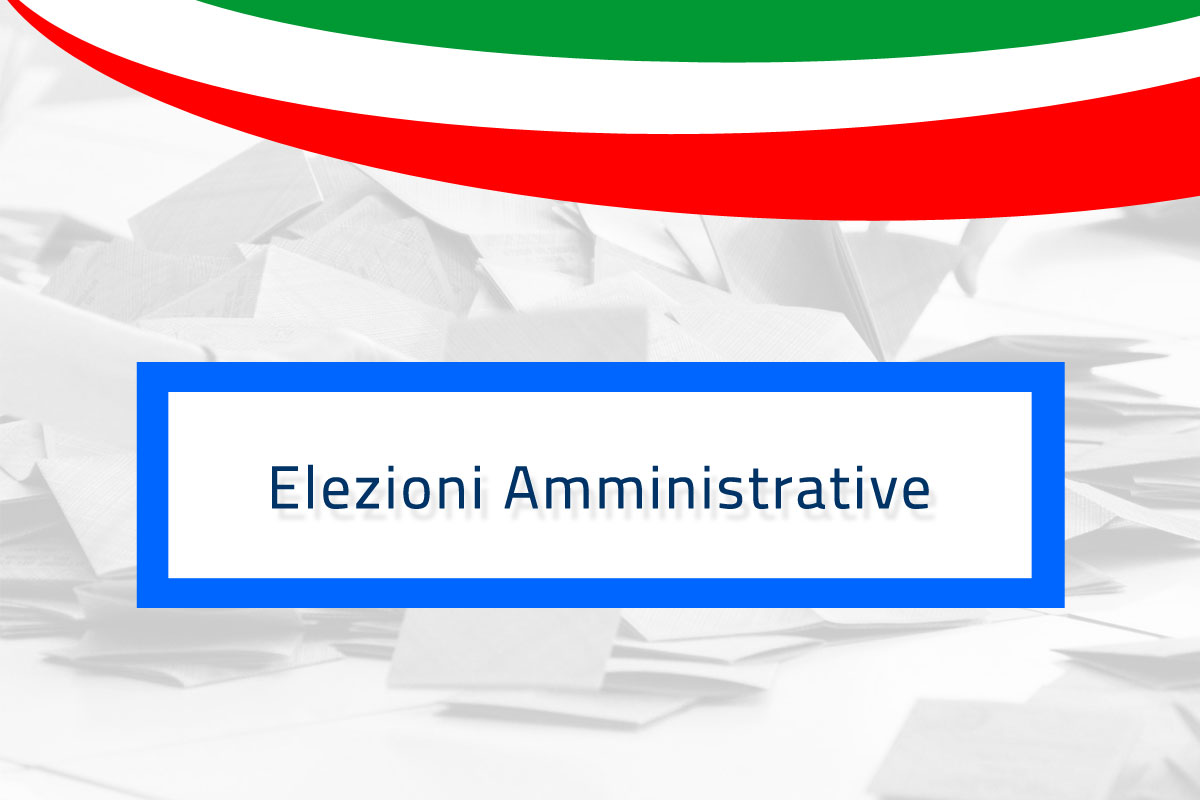 immagine con scritto "Elezioni amministrative" incorniciato in un rettangolo azzurro e con la bandiera italiana sul bordo in alto
