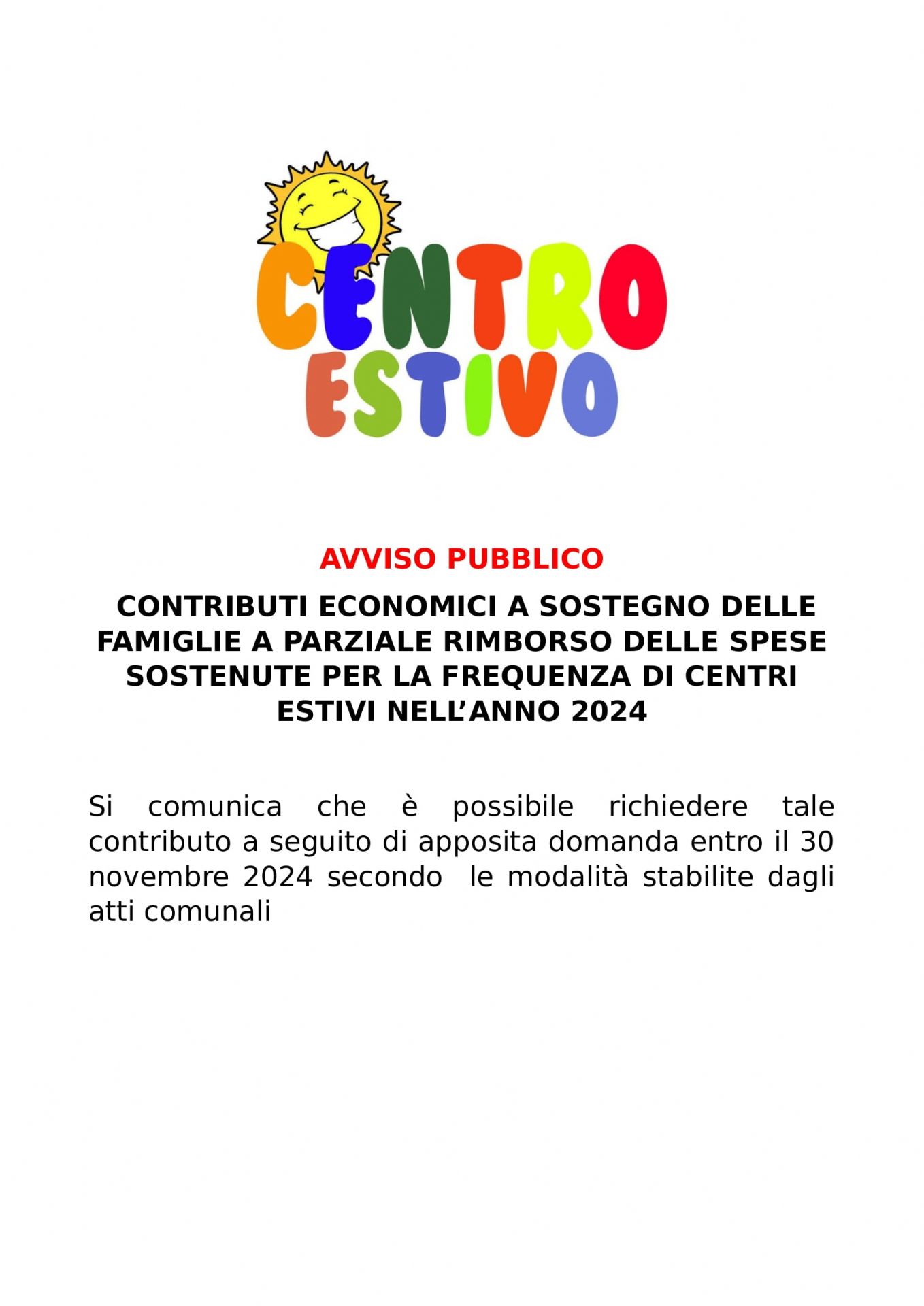 avviso del centro estivo